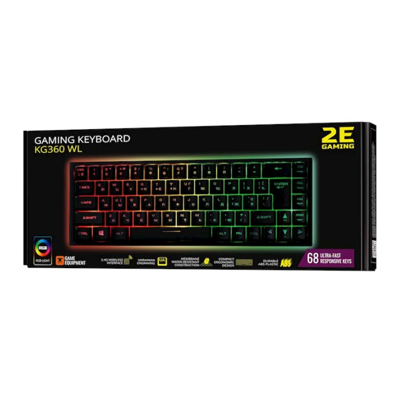 Клавиатура 2E Gaming Keyboard KG360 RGB 68key WL Black UKR Клавиатура 2E Gaming Keyboard KG360 RGB 68key WL Black UKR