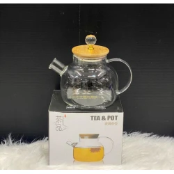 Dəmləmə çaydanı SHA-3025, 1000 ml, şüşə/bambuk, şəffaf/qəhvəyi