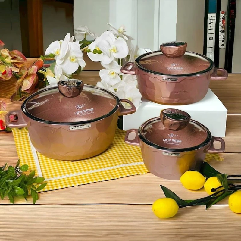 Набор кастрюль Life Smile LF-FY-012, бронзовый, 3 предмета Набор кастрюль Life Smile LF-FY-012, бронзовый, 3 предмета