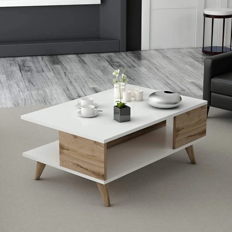 Журнальный стол Ev Plus ev_12116039, ЛДСП, коричневый, белый, 90x60x38.6 см Журнальный стол Ev Plus ev_12116039, ЛДСП, коричневый, белый, 90x60x38.6 см