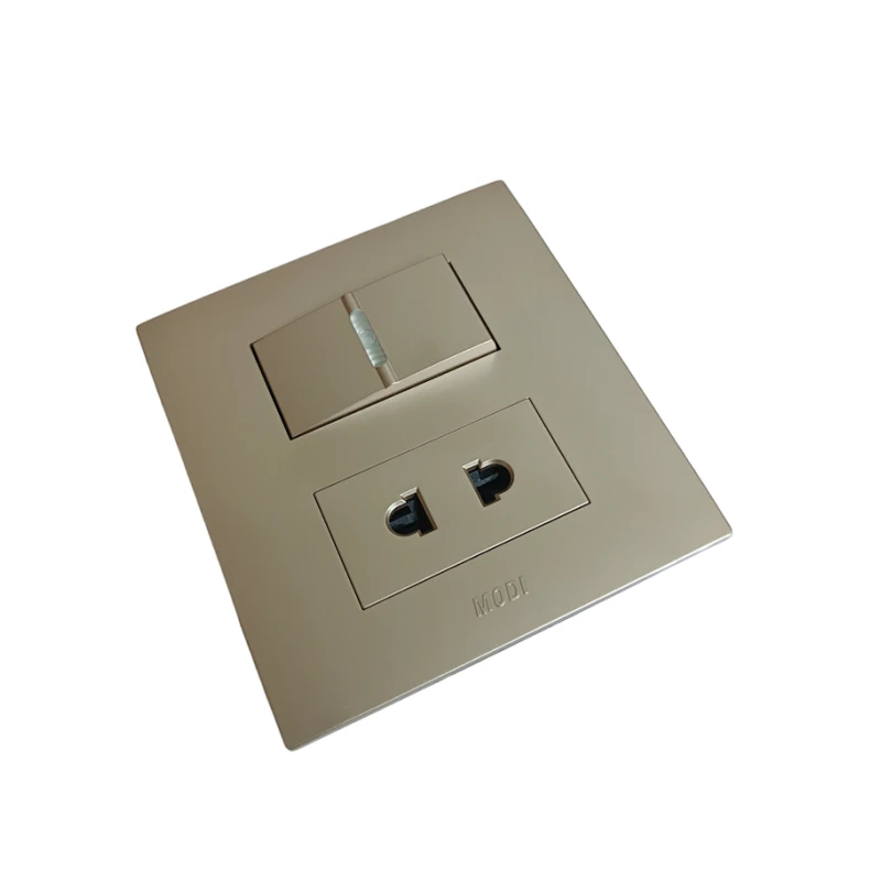 Розетка с одинарным выключателем Modi 007, 9x8.5x3 см, золотистая