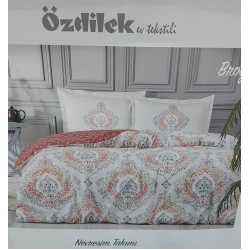Yataq dəsti Ozdilek 0000624, mələfə 160x220, ikinəfərlik, pambıq, ağ/qırmızı