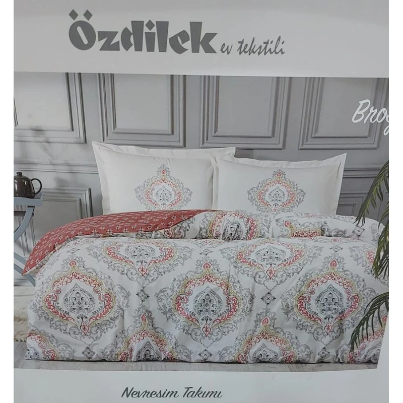 Комплект постельного белья Ozdilek 0000624, простыня 160х220, двуспальный, хлопок, белый/красный Комплект постельного белья Ozdilek 0000624, простыня 160х220, двуспальный, хлопок, белый/красный