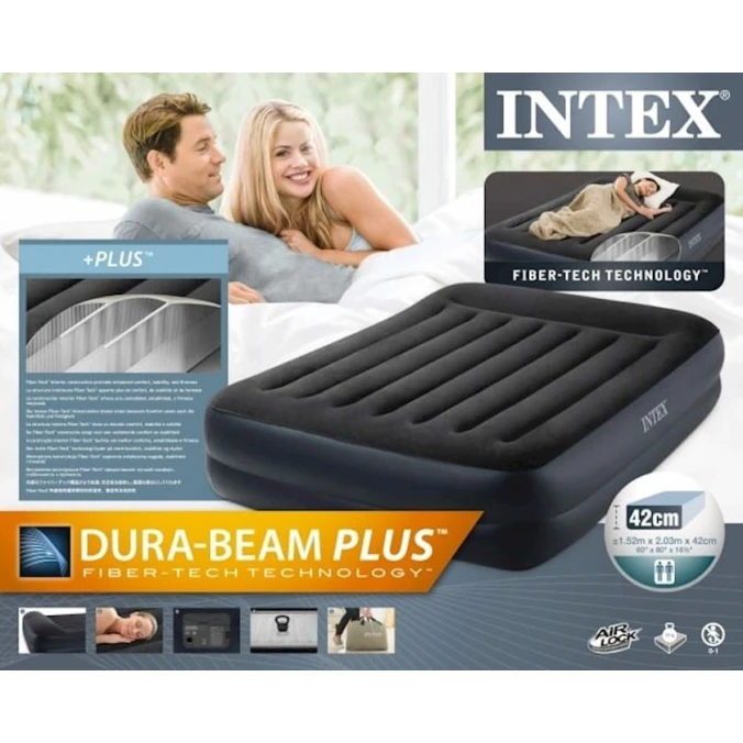 Кровать надувная Intex Pillow Rest Raised Bed 64124, черный, 152х203х42 см Кровать надувная Intex Pillow Rest Raised Bed 64124, черный, 152х203х42 см