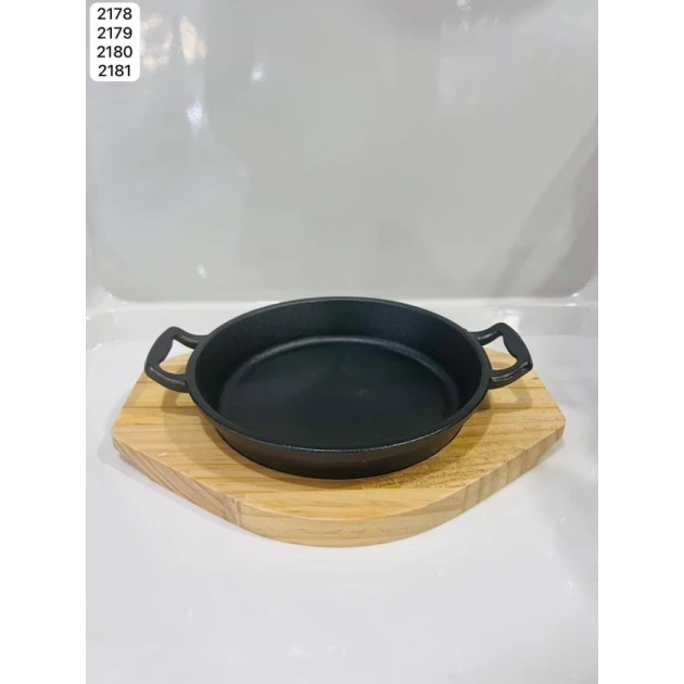 Сковородка 303, с деревянной подставкой, чугунная, 20 см