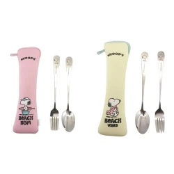 Набор столовых приборов Miniso Snoopy Summer Travel, 2 шт, нержавеющая сталь, серебристый, товар в ассортименте