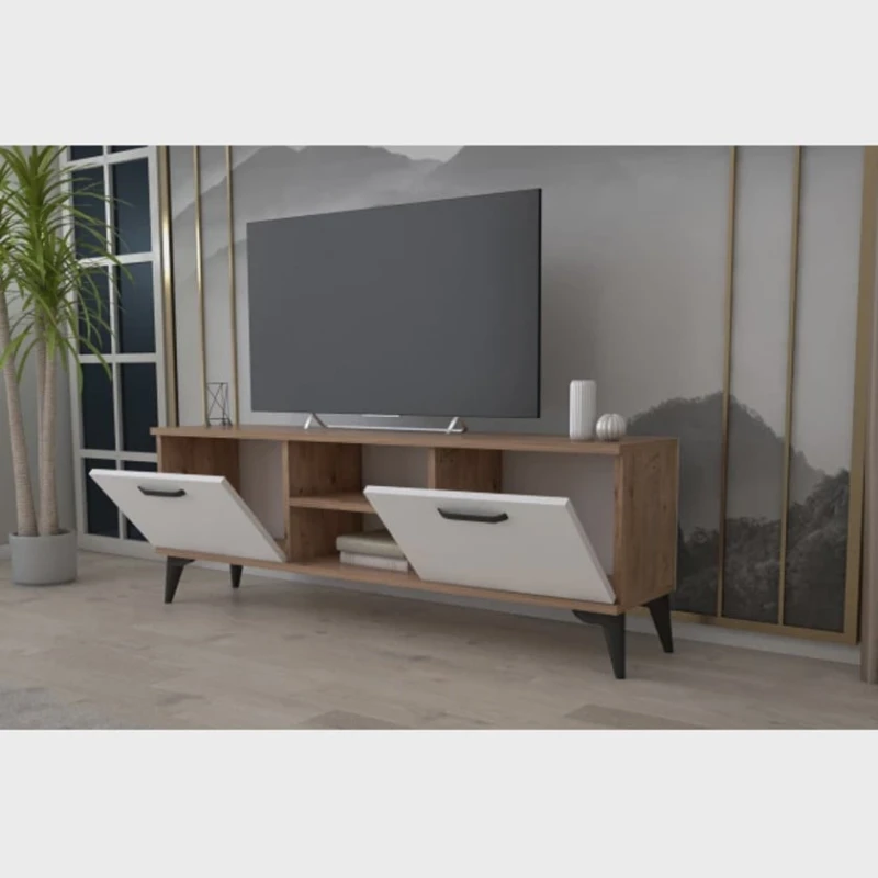 Тумба под ТВ Ev Plus 12115867, ЛДСП, белый/коричневый, 180x35x45 см Тумба под ТВ Ev Plus 12115867, ЛДСП, белый/коричневый, 180x35x45 см