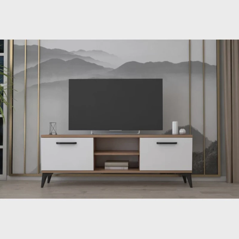 Тумба под ТВ Ev Plus 12115867, ЛДСП, белый/коричневый, 180x35x45 см Тумба под ТВ Ev Plus 12115867, ЛДСП, белый/коричневый, 180x35x45 см