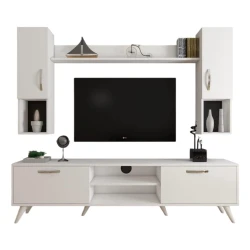 Тумба под ТВ Ev Plus 12115851, ЛДСП, белый, 180x35x48 см Тумба под ТВ Ev Plus 12115851, ЛДСП, белый, 180x35x48 см