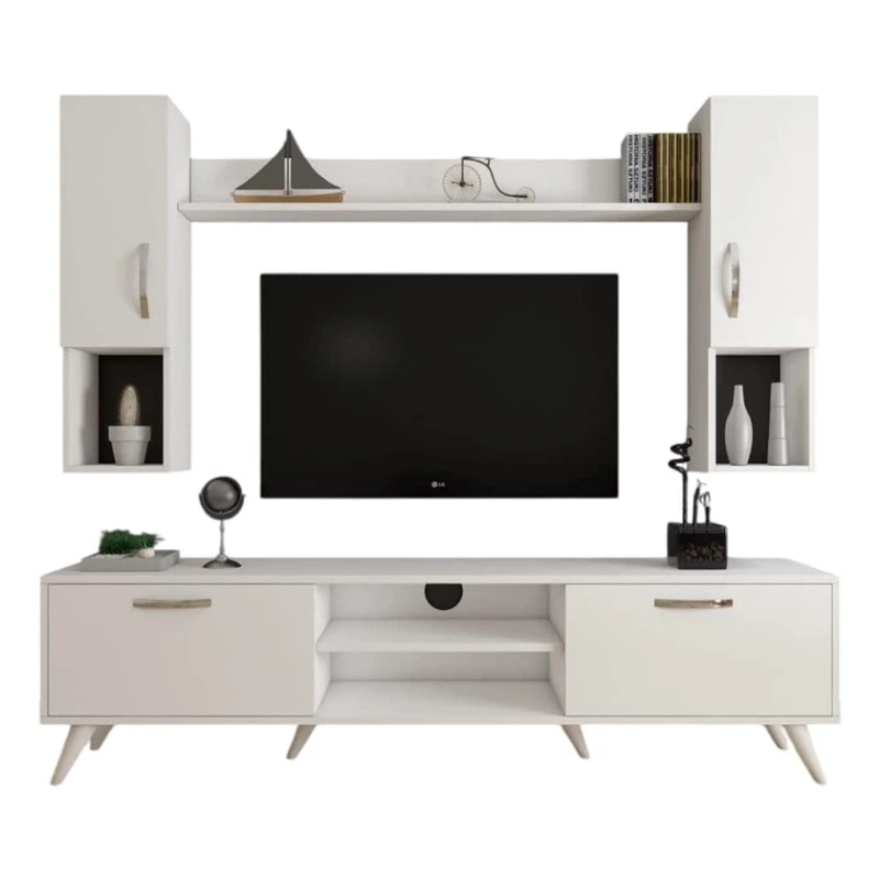 Тумба под ТВ Ev Plus 12115851, ЛДСП, белый, 180x35x48 см Тумба под ТВ Ev Plus 12115851, ЛДСП, белый, 180x35x48 см