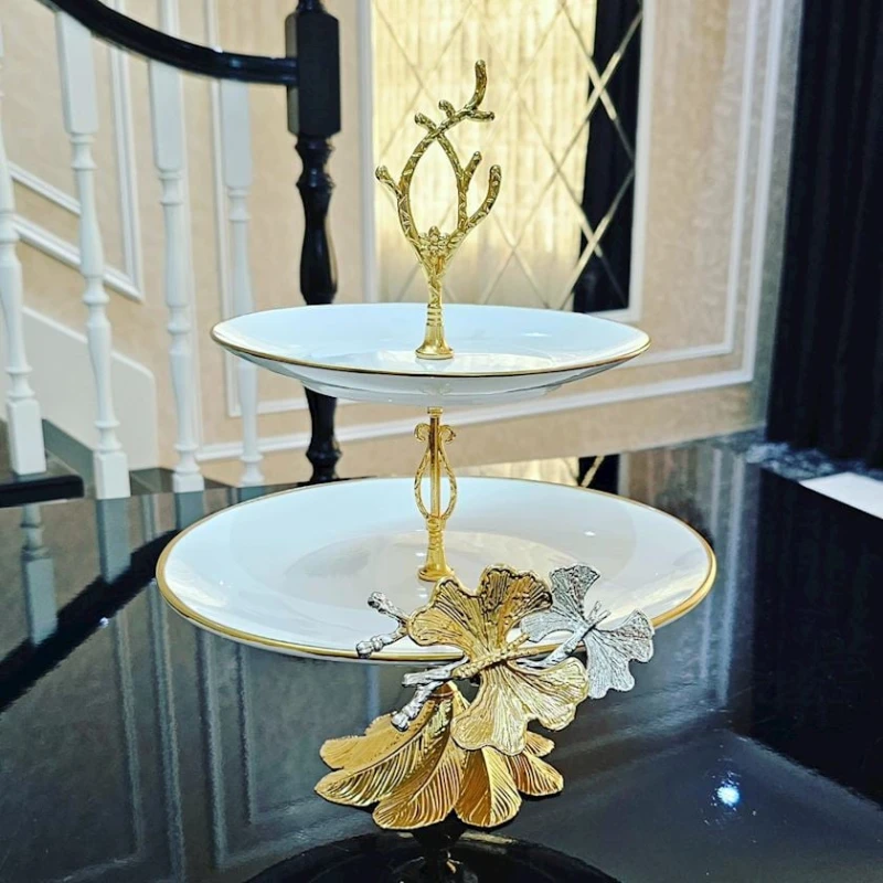 İkimərtəbəli etajer JJ-017J, 33x18x40 sm, ağ/qızılı