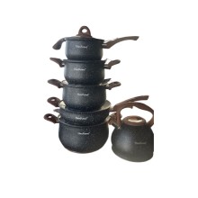Qab-qacaq dəsti, qranit, qara, 11 parça, 16/18/20/24 sm, 3 l