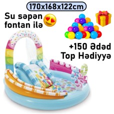 Şişmə hovuz Intex, sürüşmə təpəcik və su səpən ilə, 170x168x122 sm, 165 l, rəngarəng - 165TX57144T150