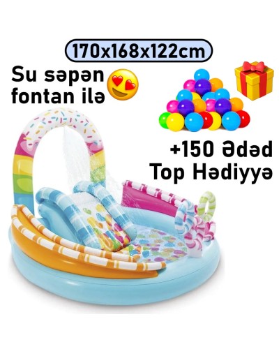 Şişmə hovuz Intex, sürüşmə təpəcik və su səpən ilə, 170x168x122 sm, 165 l, rəngarəng - 165TX57144T150