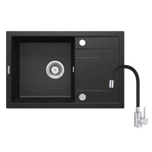 Qarışdırıcı ilə mətbəx çanağı Deante Corio ZRC P2113, 44x67 sm, qranit, elastik tökülmə ilə, qara