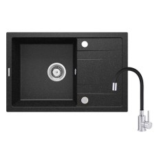 Qarışdırıcı ilə mətbəx çanağı Deante Corio ZRC P2113, 44x67 sm, qranit, elastik tökülmə ilə, qara