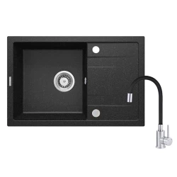 Кухонная мойка со смесителем Deante Corio ZRC P2113, 44x67 см, гранит, с гибким изливом, черный Кухонная мойка со смесителем Deante Corio ZRC P2113, 44x67 см, гранит, с гибким изливом, черный