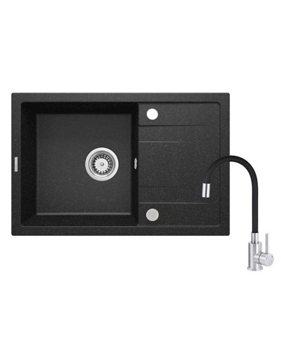 Qarışdırıcı ilə mətbəx çanağı Deante Corio ZRC P2113, 44x67 sm, qranit, elastik tökülmə ilə, qara