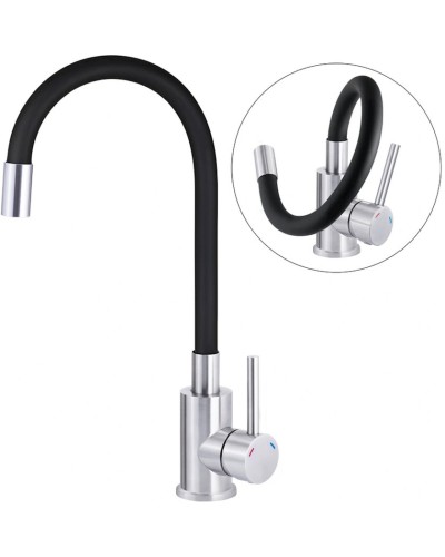 Qarışdırıcı ilə mətbəx çanağı Deante Corio ZRC P2113, 44x67 sm, qranit, elastik tökülmə ilə, qara