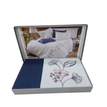 Yataq dəsti DO&GO DO3, yorğan üzü 200х220 sm, mələfə 220х240 sm, yastıq üzləri 70x70 sm, 50х70 sm, ikinəfərlik, satin, ağ/göy