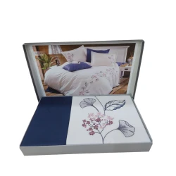 Комплект постельного белья DO&GO DO3, пододеяльник 200х220 см, простыня 220х240 см, наволочки 70x70 см, 50х70 см, двуспальный, сатин, белый/синий