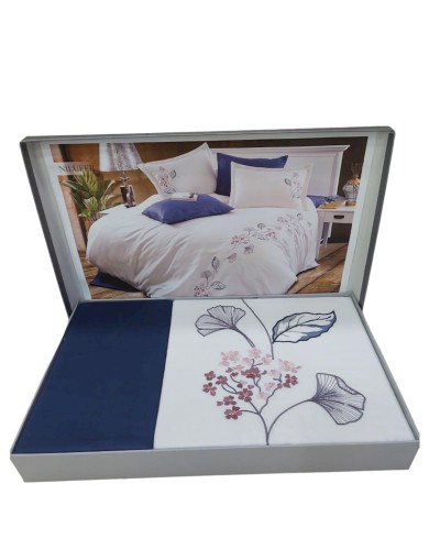 Yataq dəsti DO&GO DO3, yorğan üzü 200х220 sm, mələfə 220х240 sm, yastıq üzləri 70x70 sm, 50х70 sm, ikinəfərlik, satin, ağ/göy
