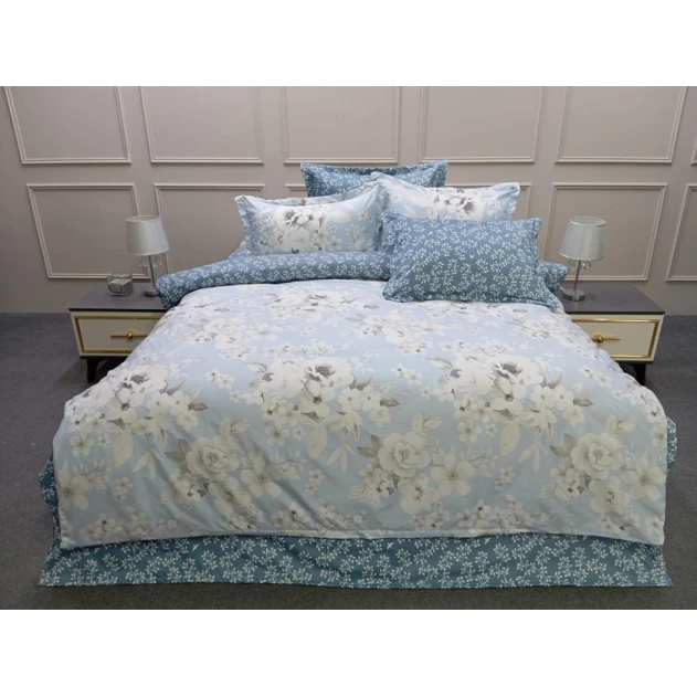 Комплект постельного белья FS-486, пододеяльник 200x220 см, простыня 220x240 см, наволочки 50x70 см 2 шт, двуспальный, синий