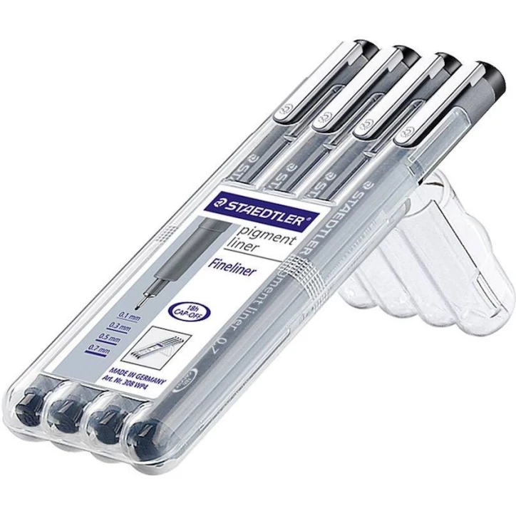 Набор капиллярных ручек Staedtler 308 WP4, черные, 4 шт Набор капиллярных ручек Staedtler 308 WP4, черные, 4 шт