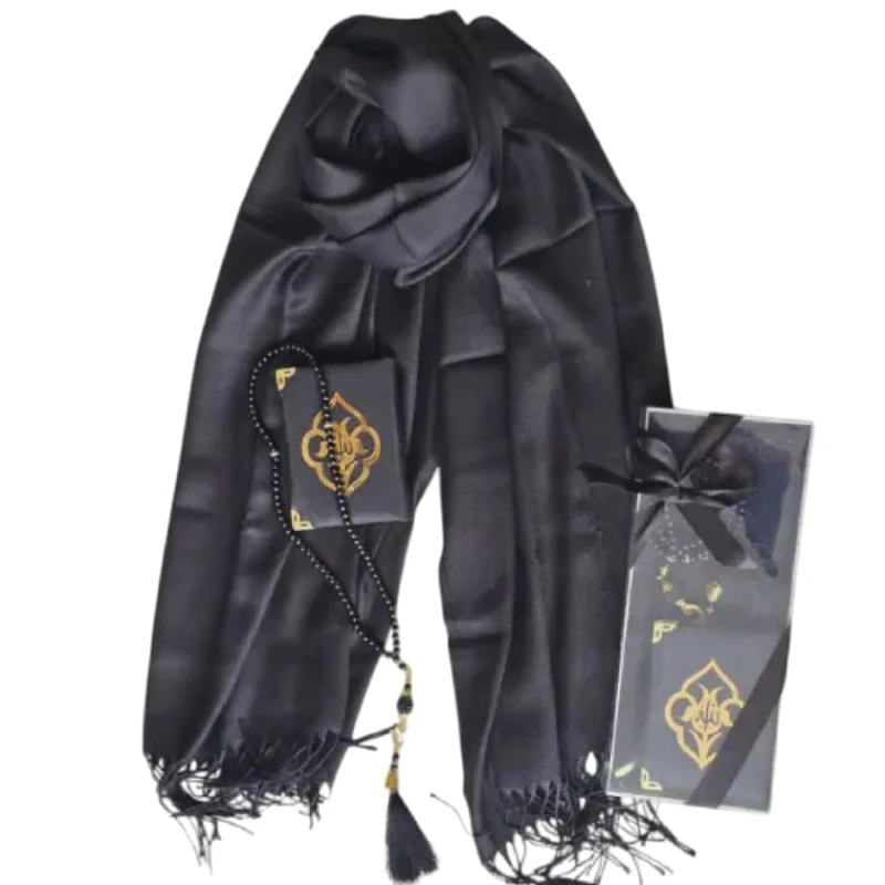 Подарочный набор Mercan Hekime_20011 (шарф хлопок 100 %170х70 см + четки + Коран), черный Подарочный набор Mercan Hekime_20011 (шарф хлопок 100 %170х70 см + четки + Коран), черный