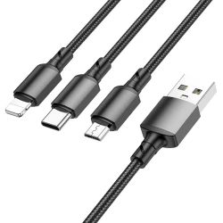 Kabel USB Borofone BX72 3 in 1 Micro USB + Lightning + Type-C Black
