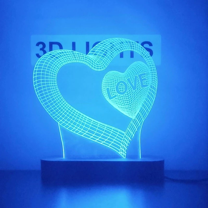 3D-gecə lampası Ürək tug01, 20x14 sm, göy 3D-gecə lampası Ürək tug01, 20x14 sm, göy