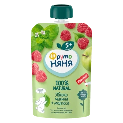 Фруктово-ягодное пюре ФрутоНяня Яблоко, Малина, Мелисса, 90 г