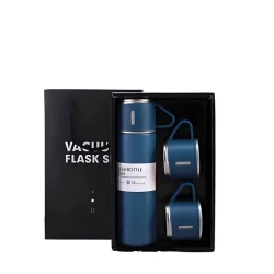 Набор термосов Schafer, нержавеющая сталь, вакуумный, темно-синий, изолированный, с набором 3 чашек