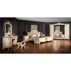 Набор мебели для спальни Era Mebel Lorena, кремовый (шкаф 277x54x240 см, кровать 217x212x160 см, прикроватная тумба 66x47x73 см, комод 165x84x84 см, зеркало 112х117 см)