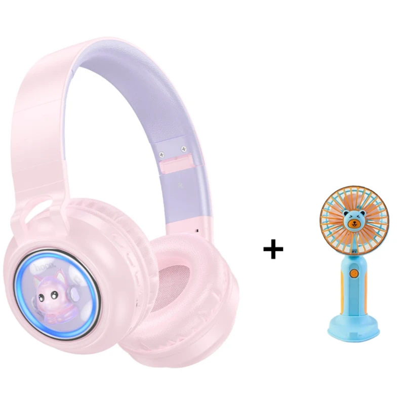 Беспроводные наушники Hoco W50 Cute Fun Pink + Мини-ручной вентилятор В подарок Беспроводные наушники Hoco W50 Cute Fun Pink + Мини-ручной вентилятор В подарок