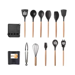 Mətbəx ləvazimatları dəsti Riita, silikon/taxta, 13 parça, qara