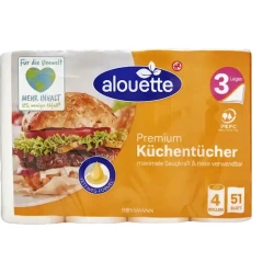 Бумажные кухонные полотенца Alouette Premium, белые, 4 рулона, 3-х слойные Бумажные кухонные полотенца Alouette Premium, белые, 4 рулона, 3-х слойные