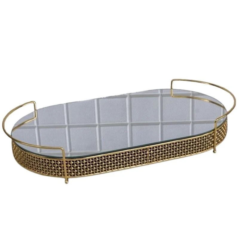 Поднос EA00107, 53x28 см, нержавеющая сталь/стекло, золотистый