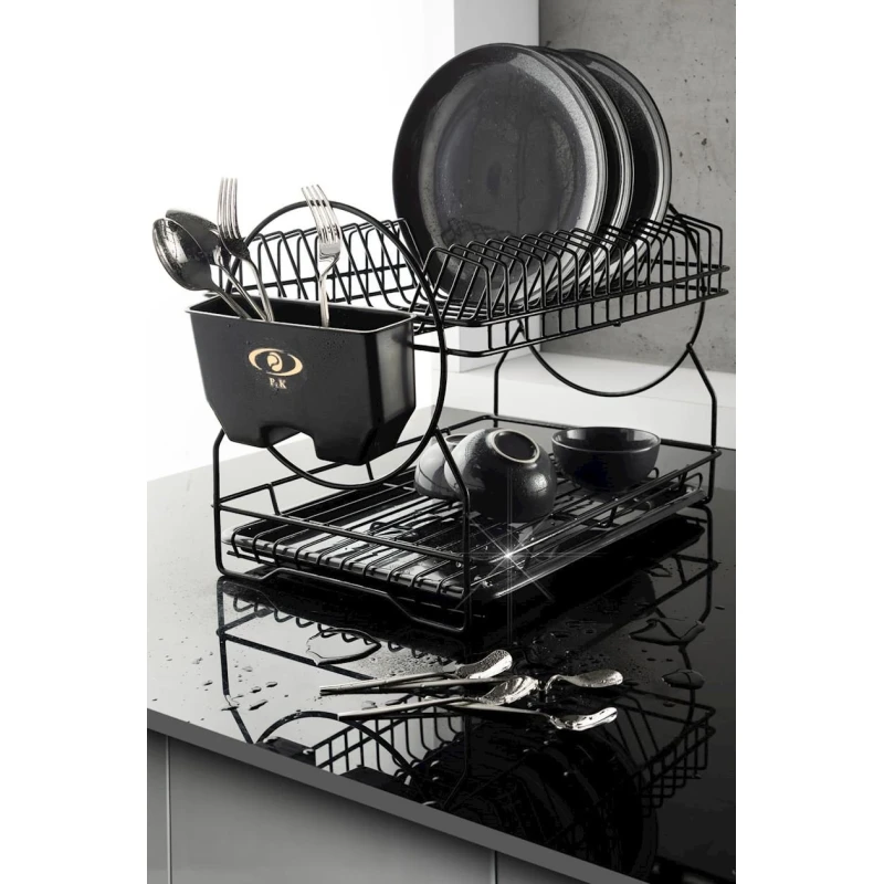 Сушилка для посуды Kaveh, 49x34x30 см, металл, с поддоном, черный Сушилка для посуды Kaveh, 49x34x30 см, металл, с поддоном, черный