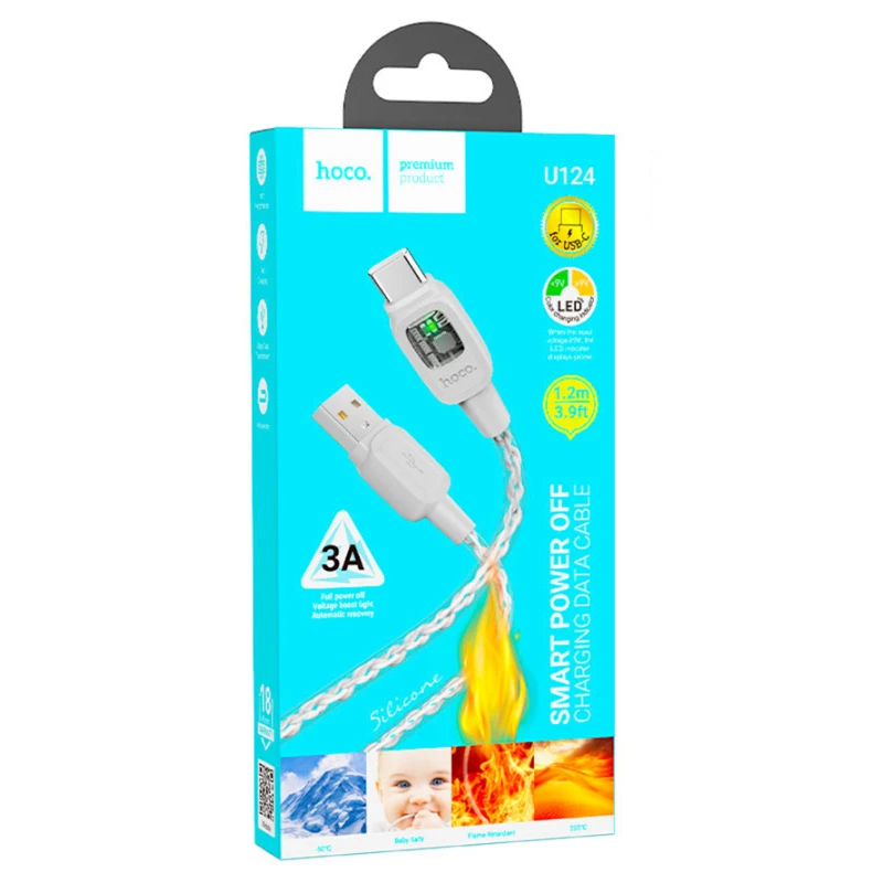 Kabel USB Hoco U124 Stone Type-C 1.2 m, boz