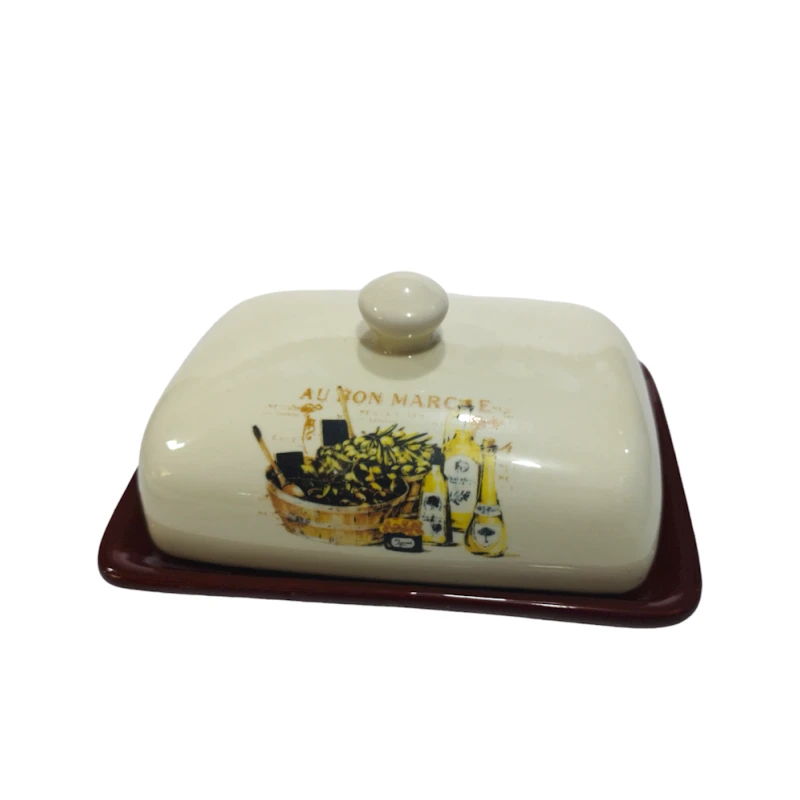 Yağ qabı VM91 keramika, krem/qəhvəyi, 18x12 sm