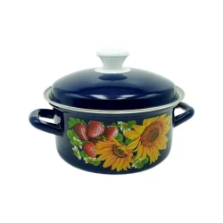 Кастрюля эмалированная 2.3 л с крышкой, декор, синий Кастрюля эмалированная 2.3 л с крышкой, декор, синий