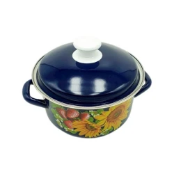 Кастрюля эмалированная 2.3 л с крышкой, декор, синий Кастрюля эмалированная 2.3 л с крышкой, декор, синий