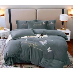 Yataq dəsti Luxe Cotton 000249, yorğan üzü 200x230 sm, mələfə 245x250 sm, yastıq üzü 50х70 sm, avro, velür, boz