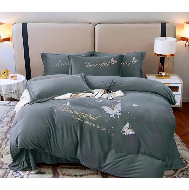 Комплект постельного белья Luxe Cotton 000249, пододеяльник 200x230 см, простыня 245x250 см, наволочка 50х70 см, евро, велюр, серый