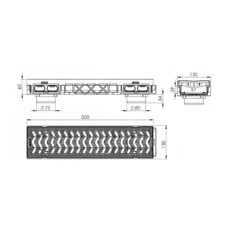 Дренажный канал LuxWares, 130x60x500 мм, пластик Дренажный канал LuxWares, 130x60x500 мм, пластик