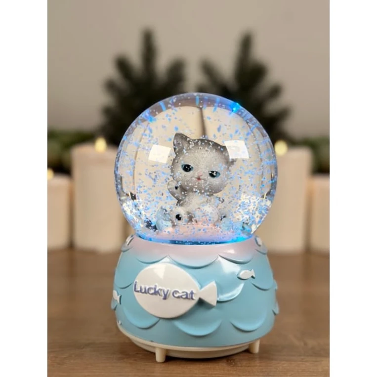 Qar kürəsi sevimli pişik, şüşə/plastik, 17x14 sm - PQ-2323