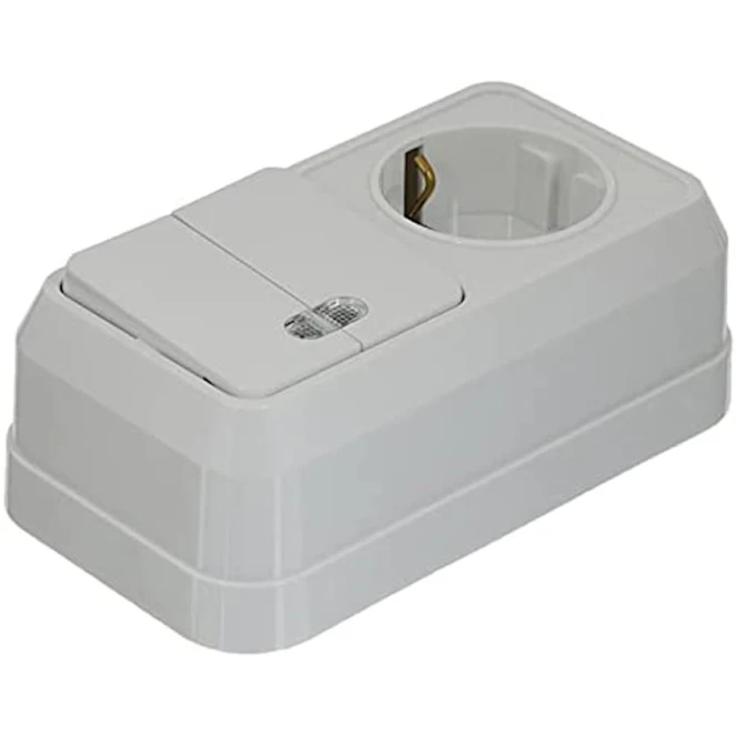 Двойной выключатель с подсветкой и с розеткой Makel, белый