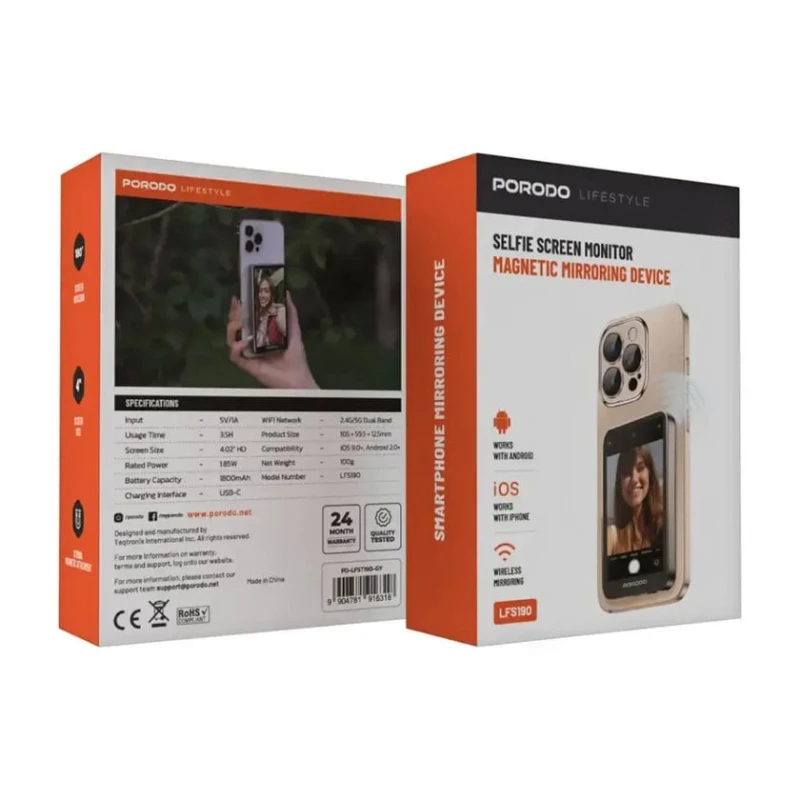 Монитор для селфи Porodo Lifestyle Magnetic Mirroring Device, Черный Монитор для селфи Porodo Lifestyle Magnetic Mirroring Device, Черный