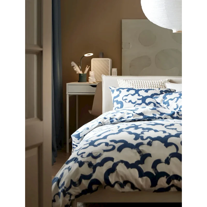 Комплект постельного белья IKEA Ekpurpurmal, 240x220/50x60 см, синий/белый Комплект постельного белья IKEA Ekpurpurmal, 240x220/50x60 см, синий/белый